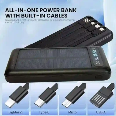 Black 10000 Mah Portable Solar Panel Power Bank for Home | Office | Everywhere